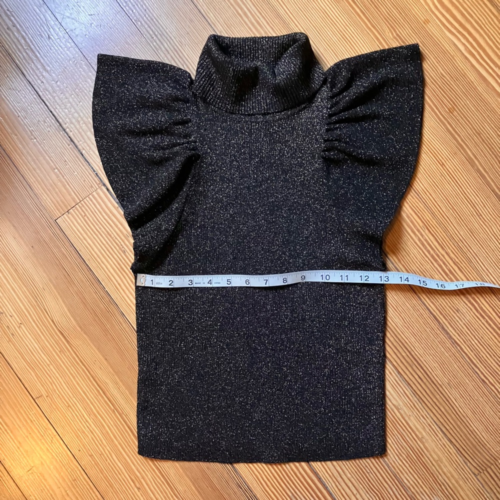 A.L.C. Minka Metallic Rib Knit Top Flutter Sleeve in Black Gold Sz S - Picture 4 of 10